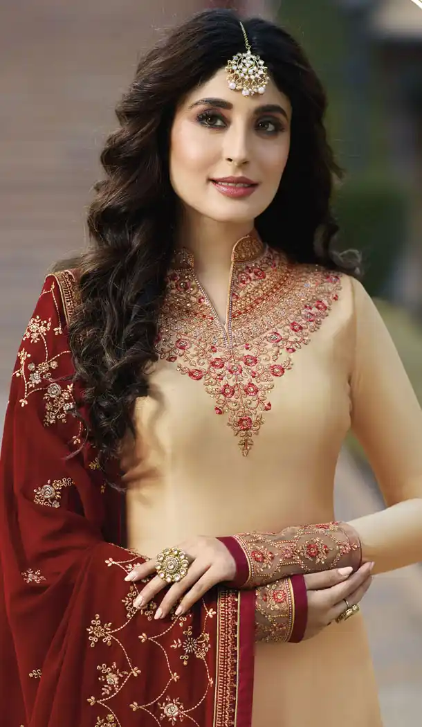 Cream Color Satin Georgette Eid Special Salwarkameez - 489360170