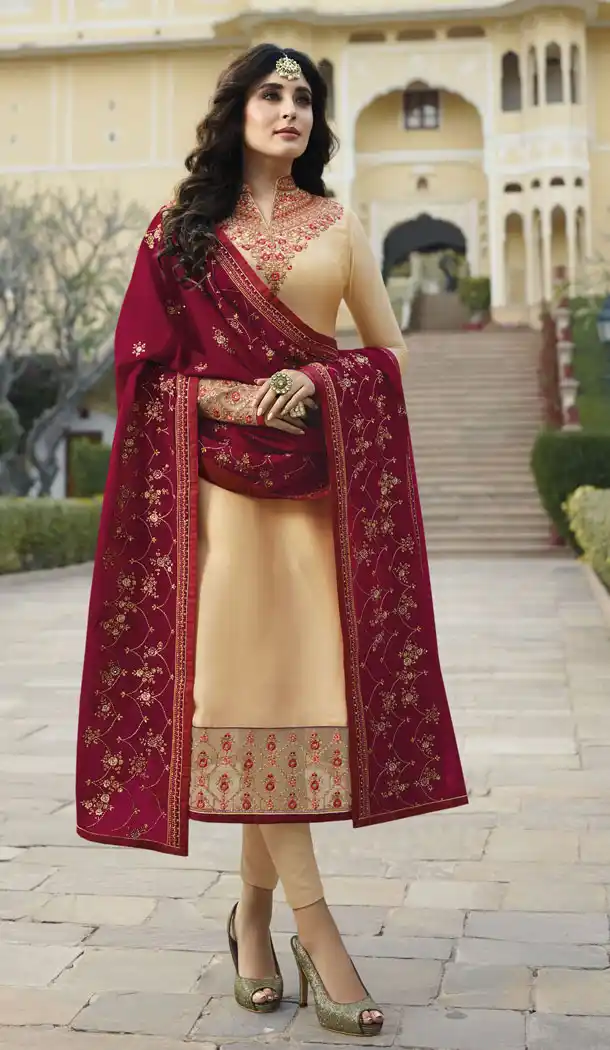 Cream Color Satin Georgette Eid Special Salwarkameez - 489360170
