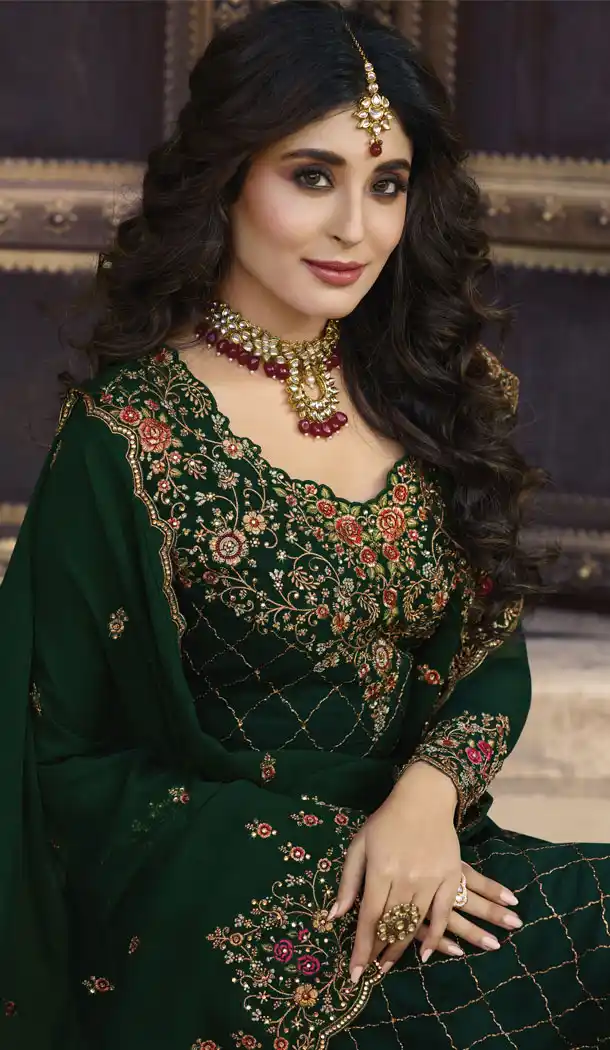 Bottle Green Color Satin Georgette Eid Special Salwarkameez - 489360171