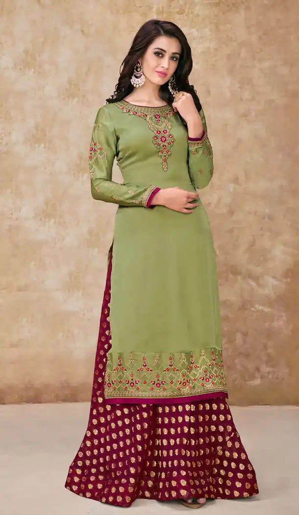 Light Green Color Satin Georgette Party Salwar Kameez - 63563764