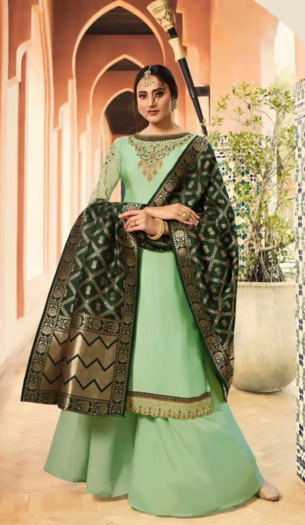 Straight Cut Style Light Green Color Georgette Salwar Kameez - 63633831