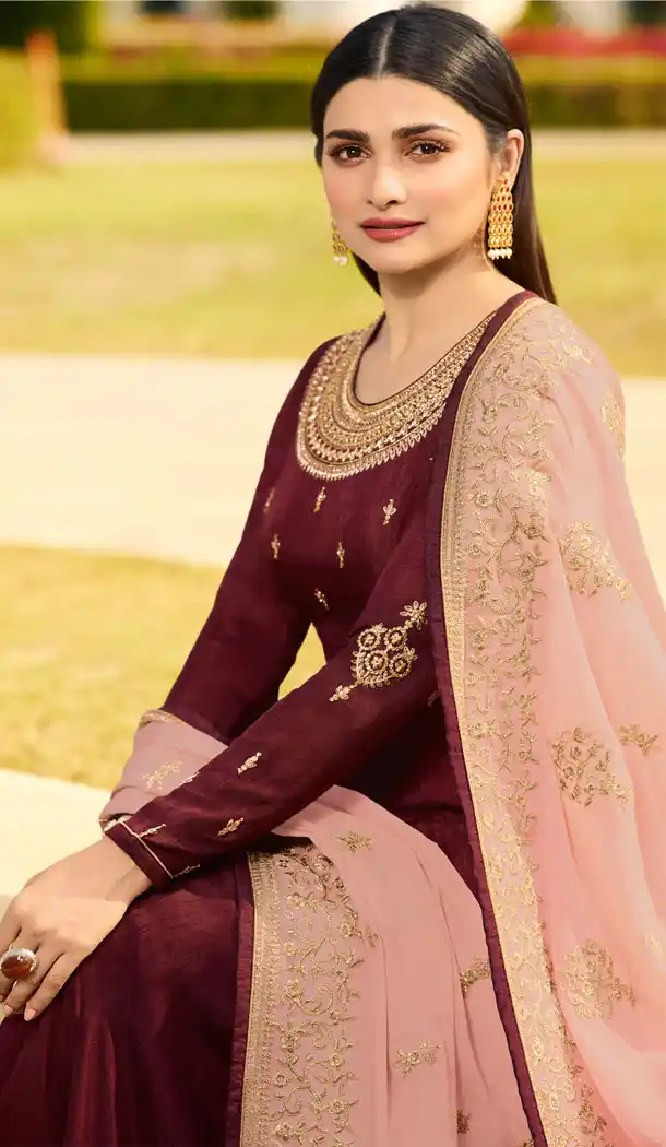 Bollywood Celebrity Prachi Desia Maroon Salwar Kameez - 63783963