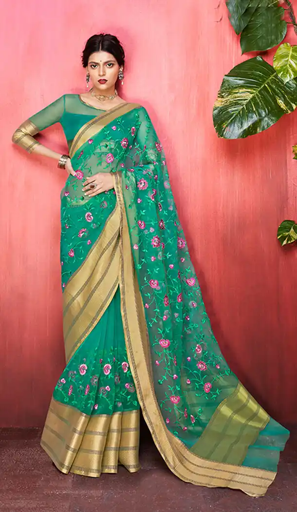Green Color Orgenza Silk Casual Saree in Express Shipping - 494260731
