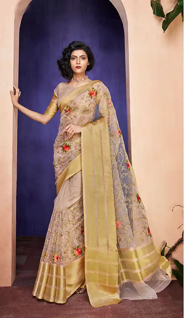 Beige Color Orgenza Silk Casual Saree in Express Shipping - 494260733