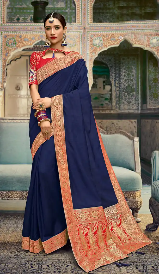 Navy Blue Color Soft Dolla Silk Casual Saree in Express Shipping - 494360737