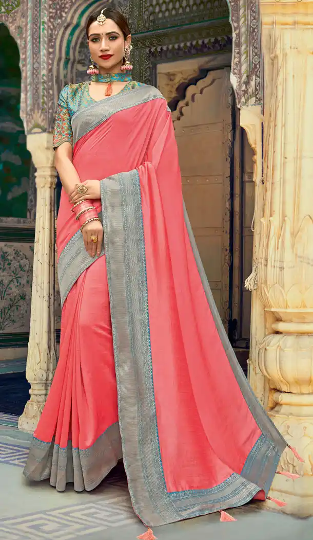 Unique Peach Color Soft Dolla Silk Casual Saree in Express Shipping - 494360743