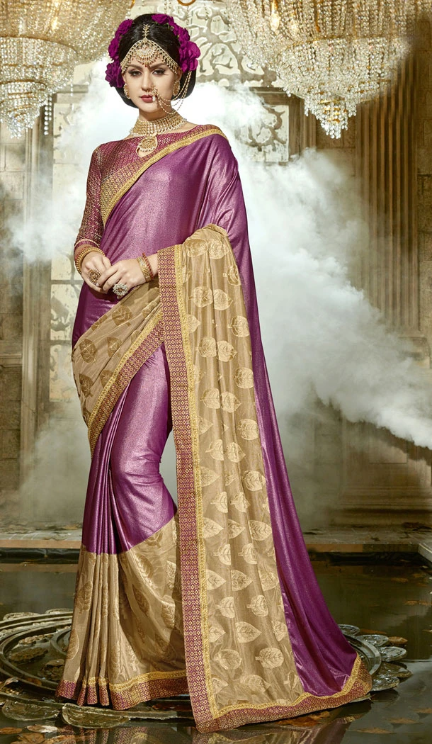 Purple Chinese Imported Party Wear Plus Size Sarees - 494460755