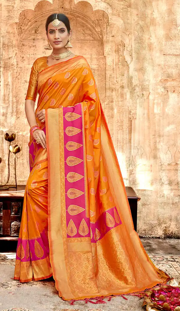 Orange Color Silk Base Traditional Plus Size Sarees - 494560764