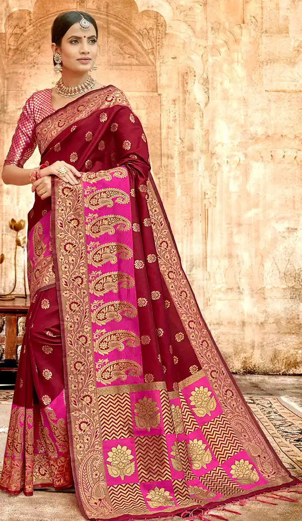 Maroon Color Silk Base Traditional Plus Size Sarees - 494560766