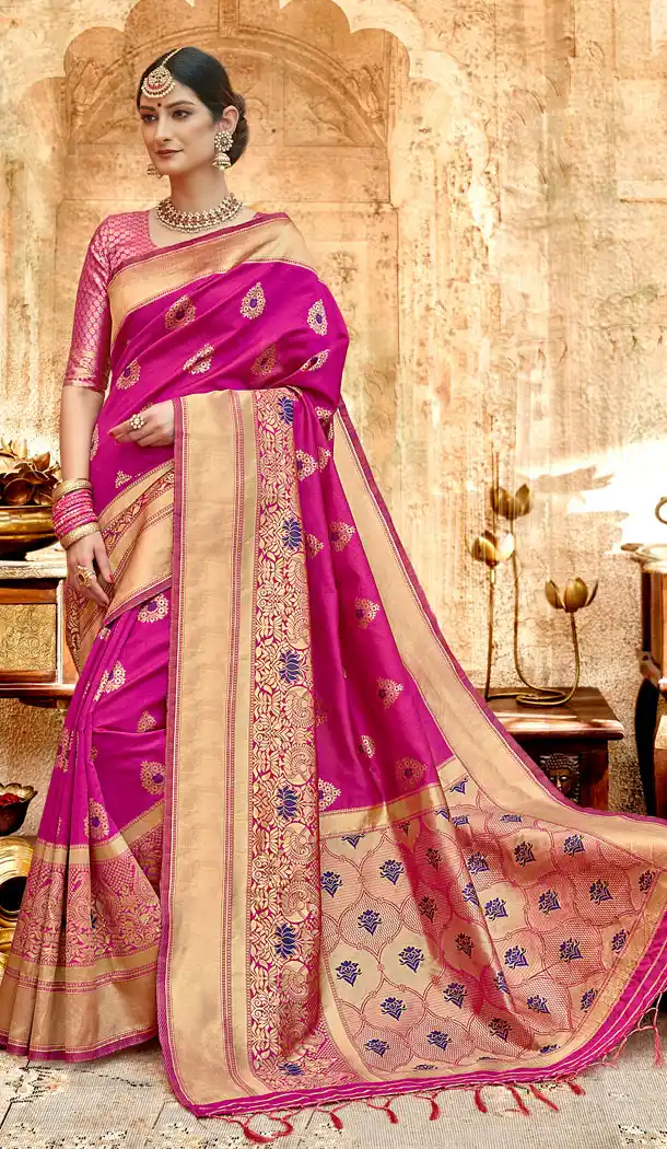 Magenta Color Silk Base Traditional Plus Size Sarees - 494560768