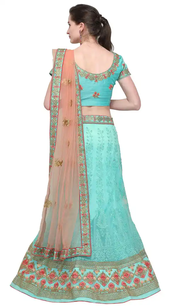 Magnificient Sky Color Net Treditional Wear Lehenga Choli - 494660770