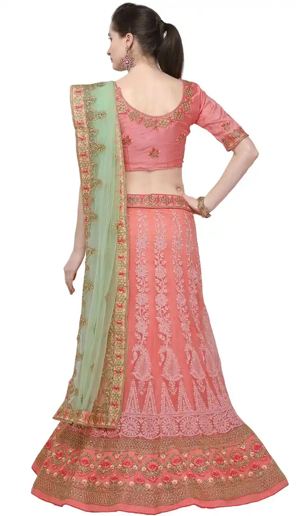 Gorgeous Coral Color Net Treditional Wear Lehenga Choli - 494660771