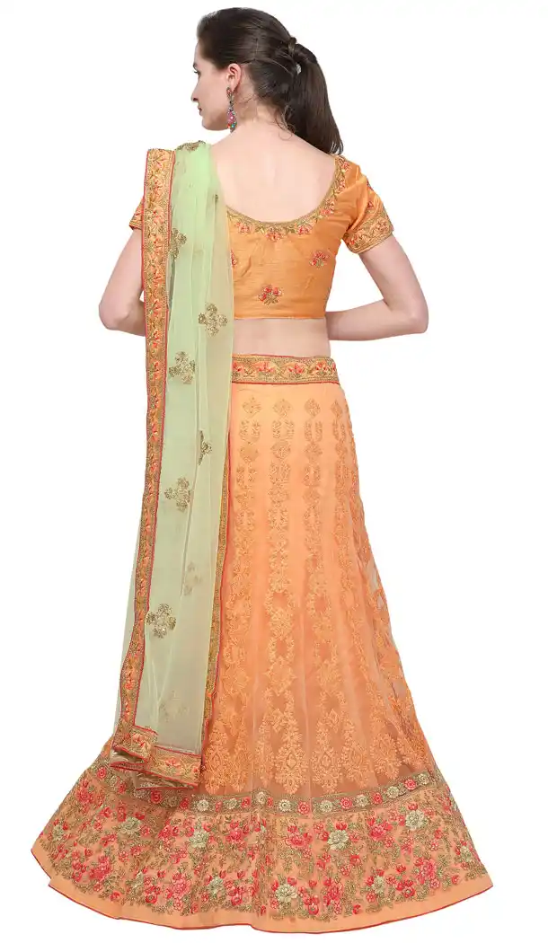 Light Orange Color Net Treditional Wear Lehenga Choli - 494760777