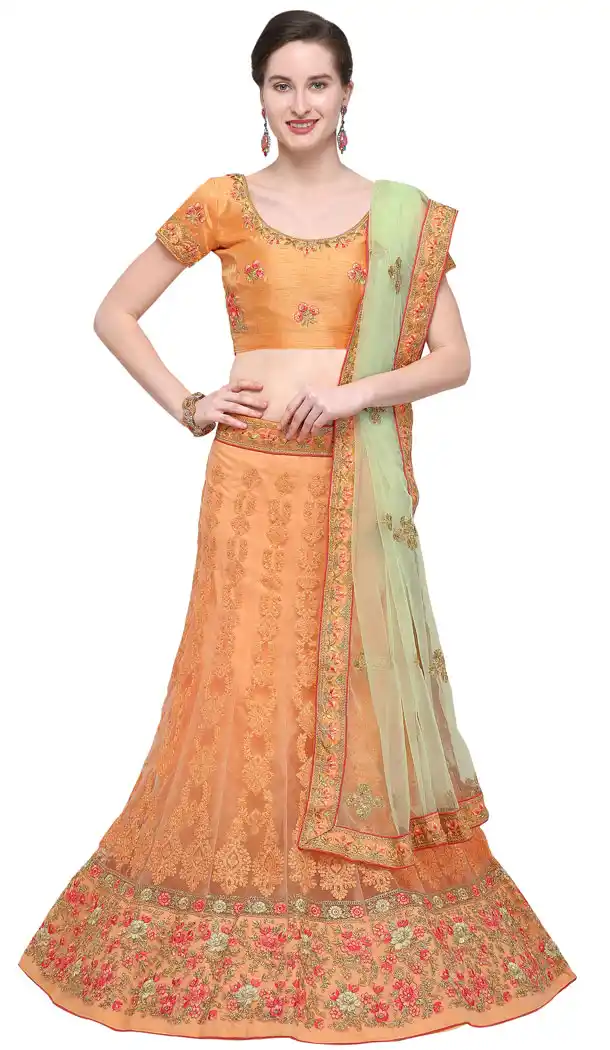 Light Orange Color Net Treditional Wear Lehenga Choli - 494760777