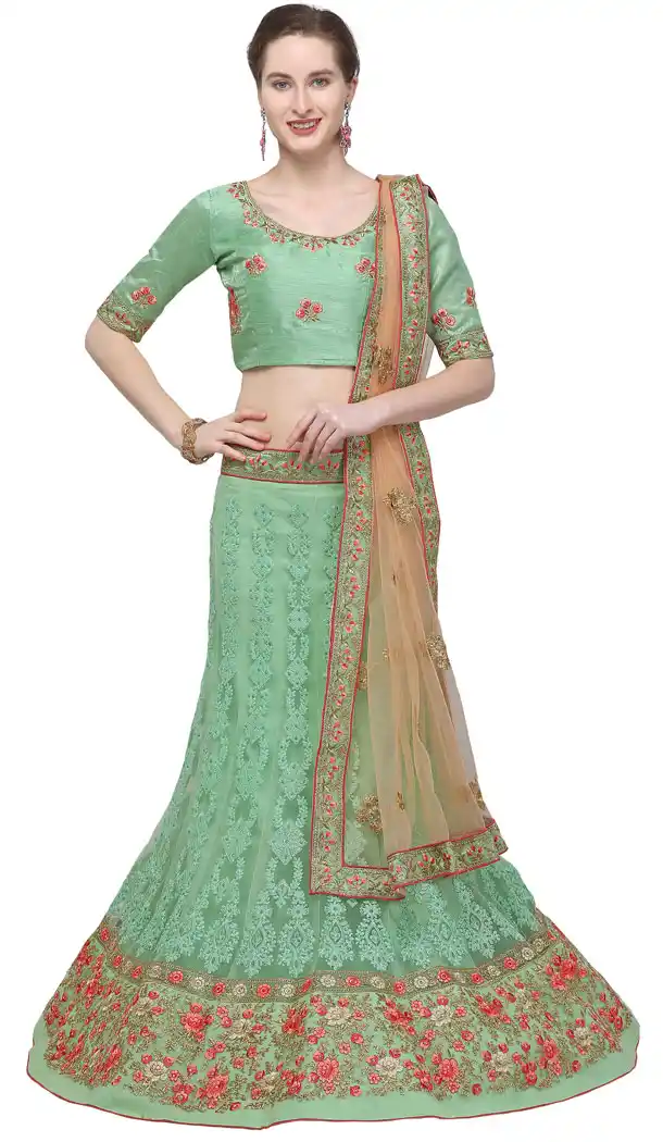 Light Green Color Net Treditional Wear Lehenga Choli - 494760778