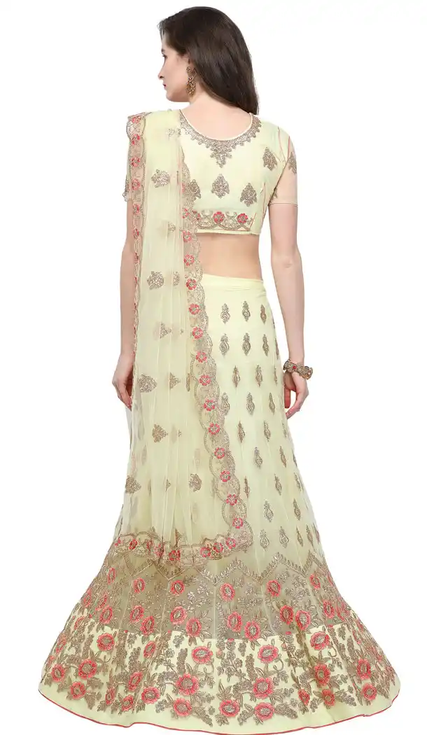 Light Yellow Color Net A Line Treditional Lehenga Choli - 494860780