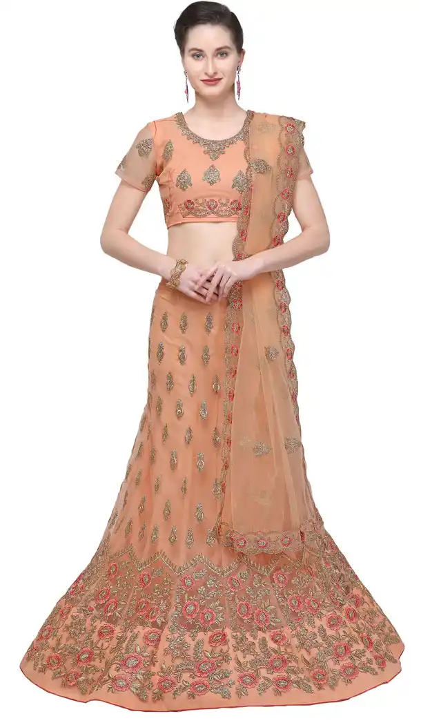 Greenish Cream Color Net A Line Treditional Lehenga Choli - 494860785