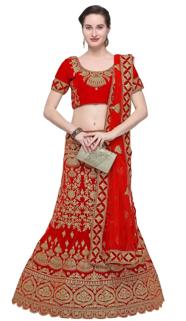 Red Color Velvet A Line Designer Ghagra Choli - 494960786