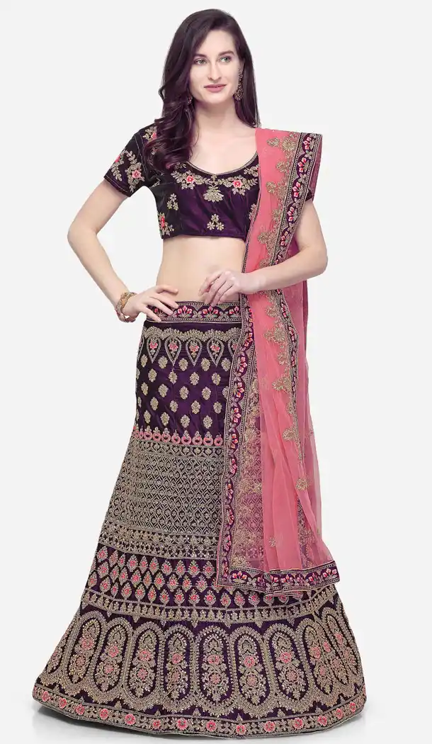 Purple Color Velvet A Line Designer Ghagra Choli - 494960787