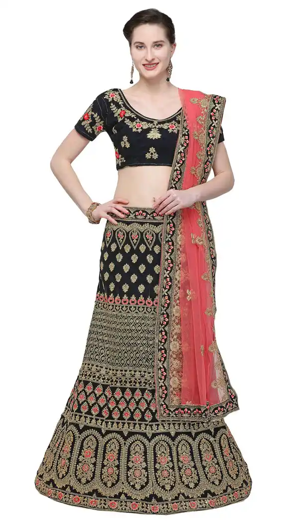 Navy Blue Color Velvet A Line Designer Ghagra Choli - 494960788