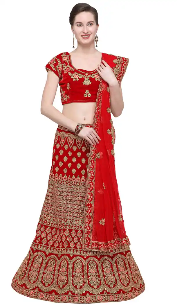 Red Color Velvet A Line Designer Ghagra Choli - 494960789