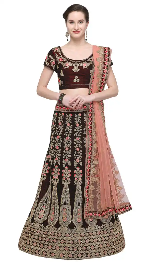 Brown Color Velvet A Line Designer Ghagra Choli - 494960790