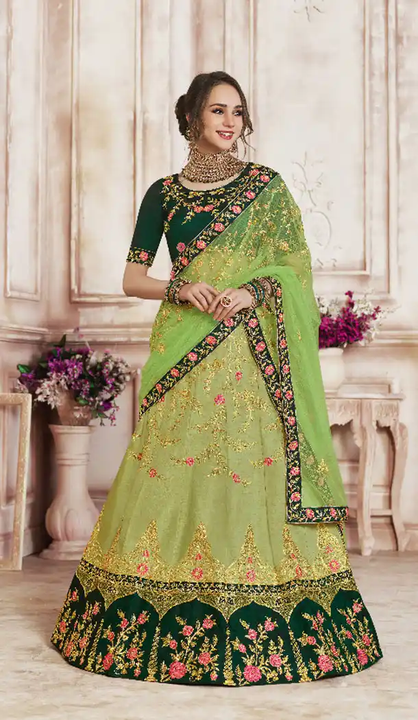 Olive Color Silk Treditional Plus Size Lehenga Choli - 495460823