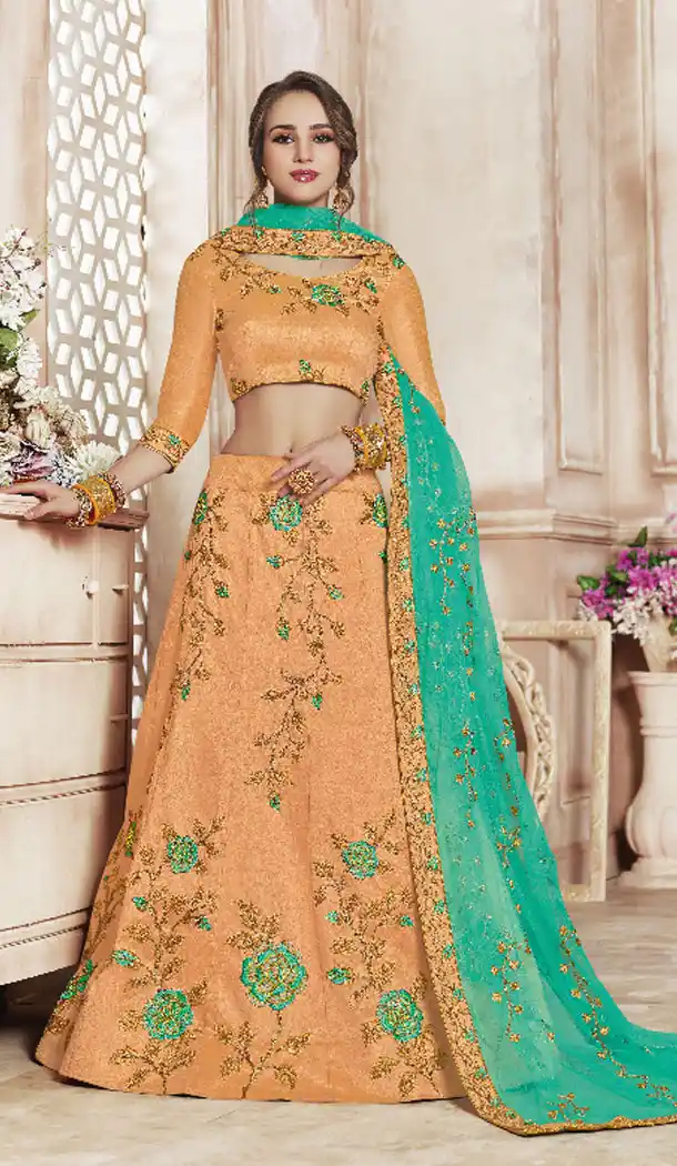 Light Orange Color Silk Treditional Plus Size Lehenga Choli - 495460830