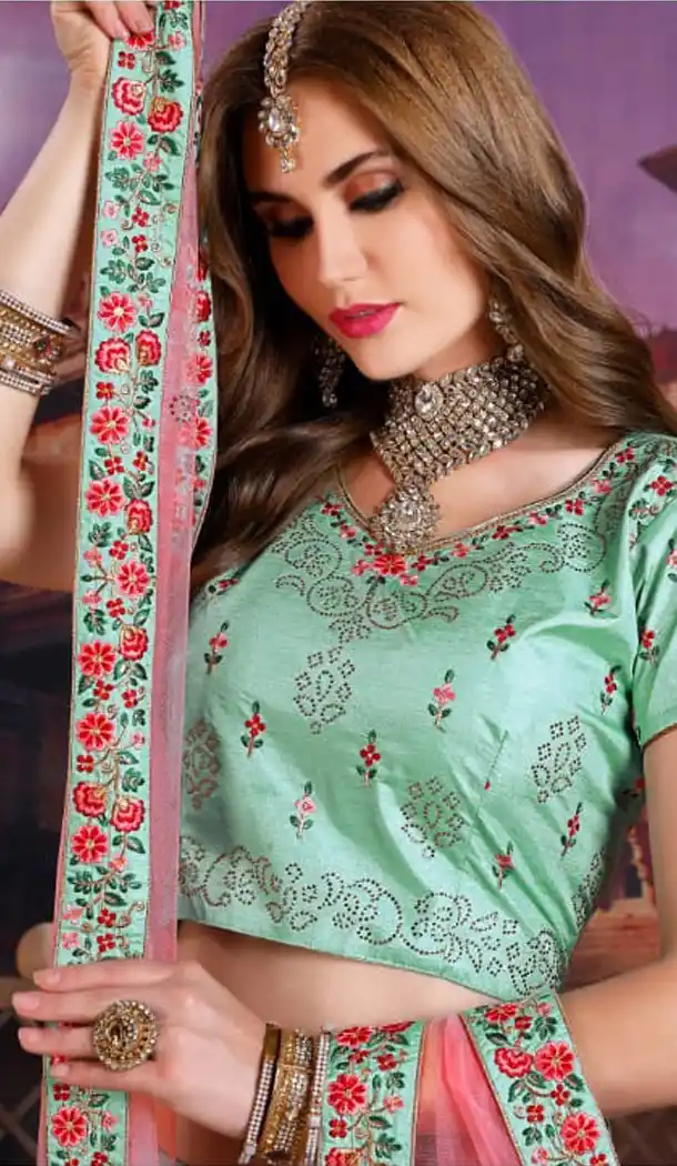 Aqua Color Thai Silk Designer Ghagra Choli - 495360819