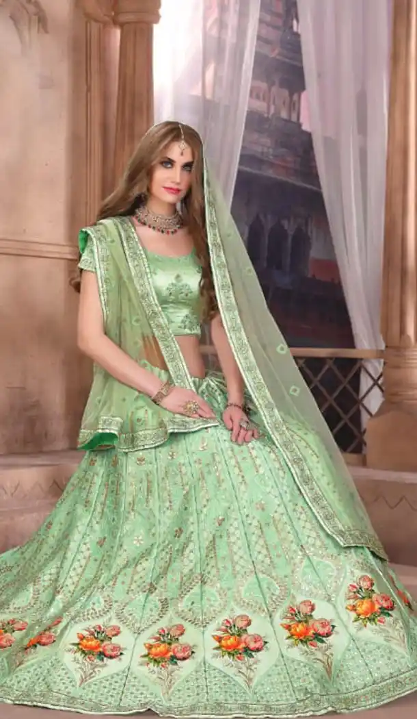 Light Green Color Padmavati Silk Designer Ghagra Choli - 495360820