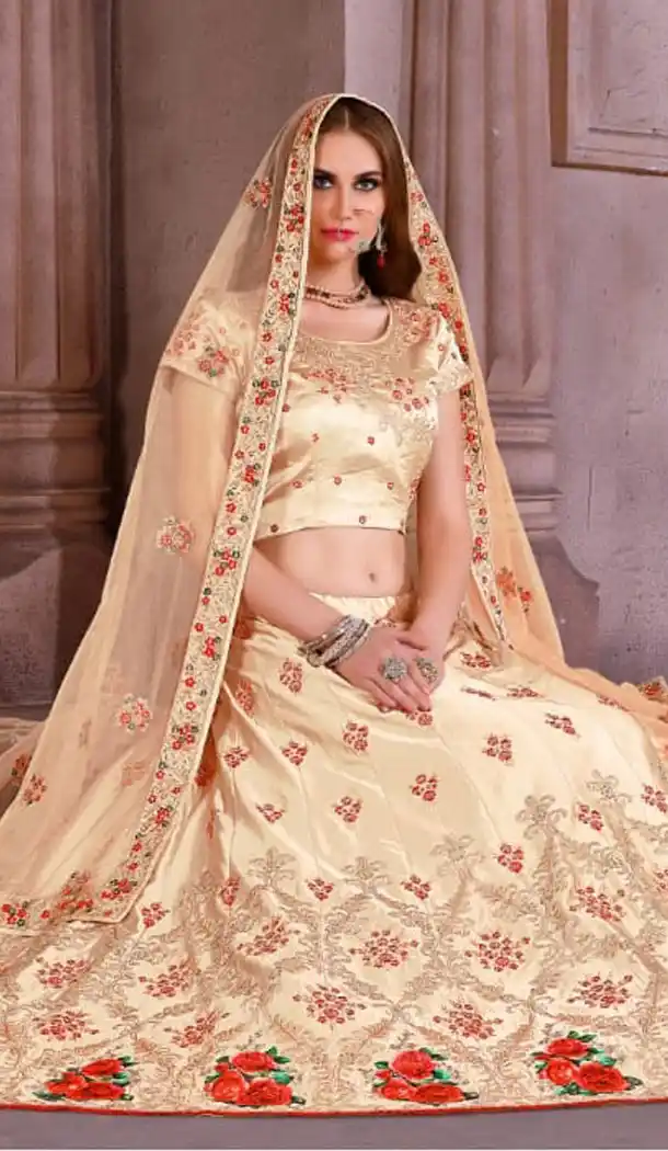 Cream Color Padmavati Silk Designer Ghagra Choli - 495360821