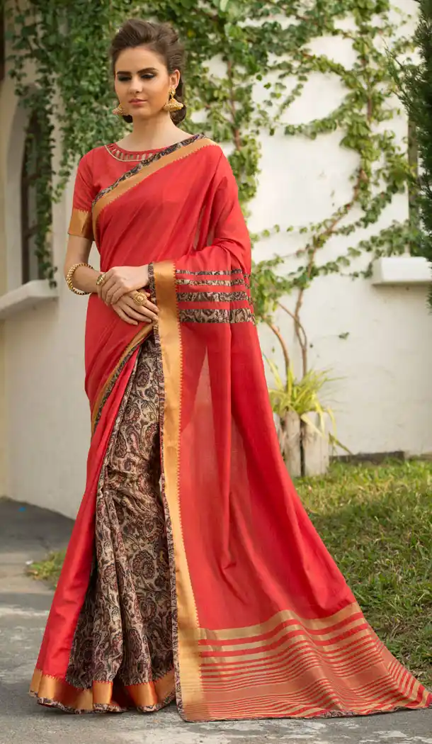 Red Color Art Silk Digital Print Pallu Casual Party Sarees - 495660845