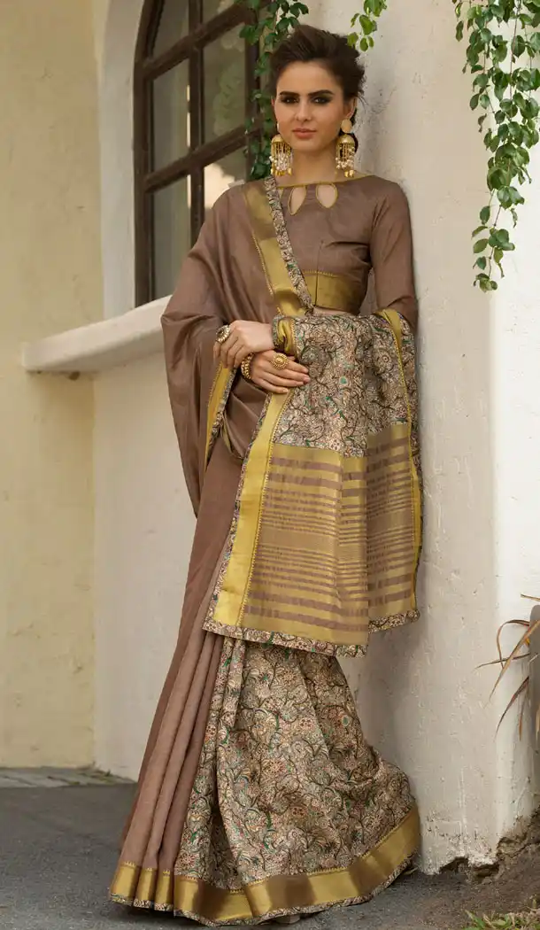 Beige Color Art Silk Digital Print Pallu Casual Party Sarees