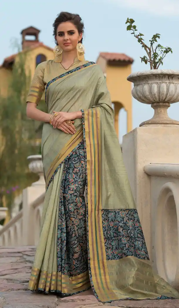 Pista Color Art Silk Digital Print Pallu Casual Party Sarees - 495660848