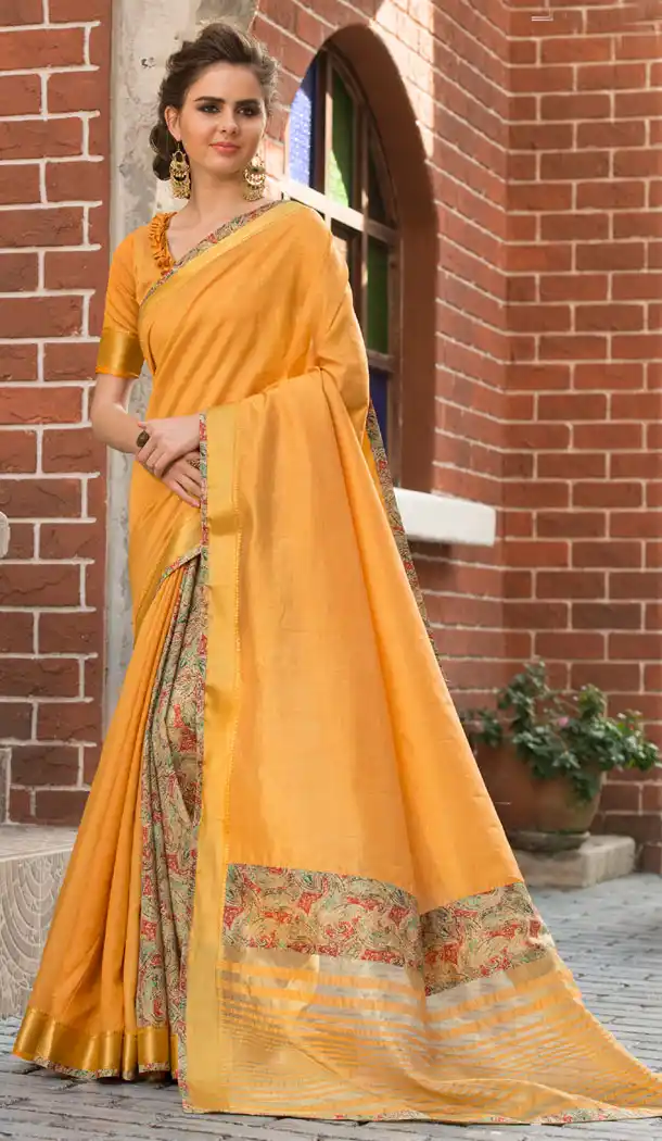 Yellow Color Art Silk Digital Print Pallu Casual Party Sarees - 495660854