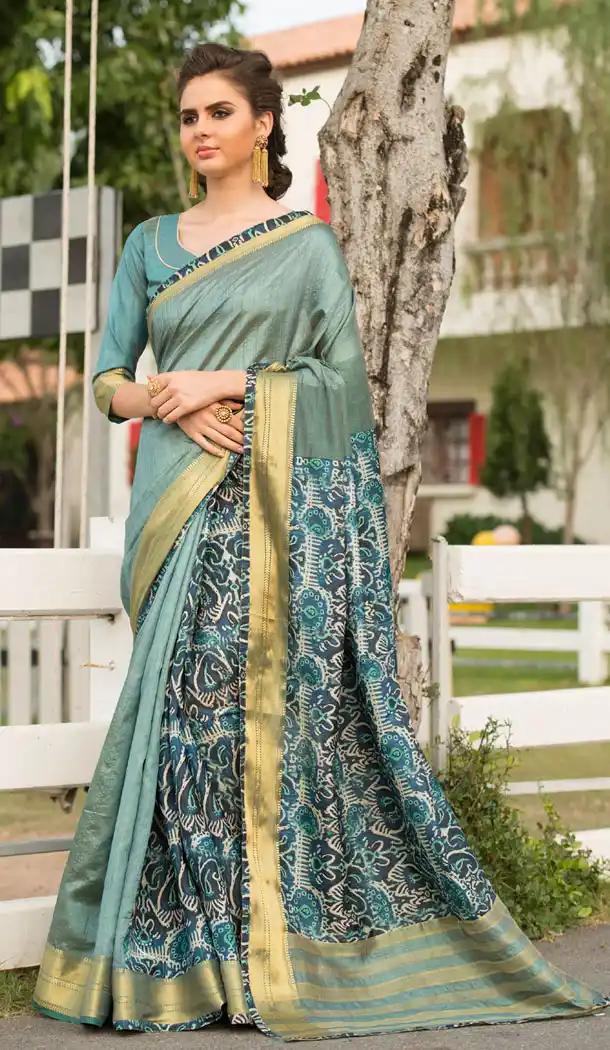 Sea Green Color Art Silk Digital Print Pallu Casual Party Sarees - 495660855