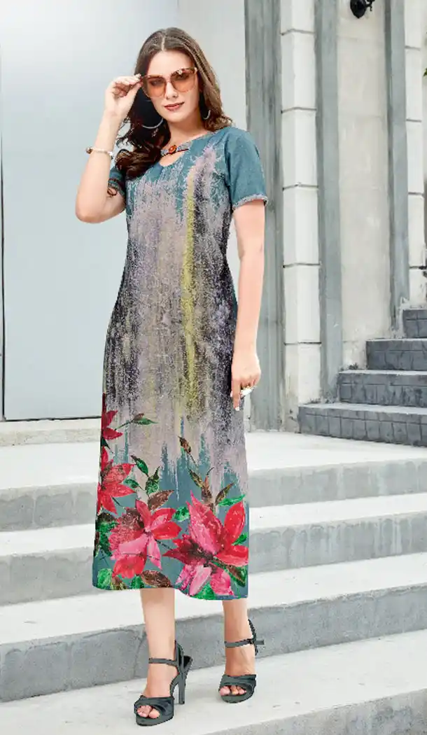 Multi Color Linen Casual Party Readymade Kurti- 497161042