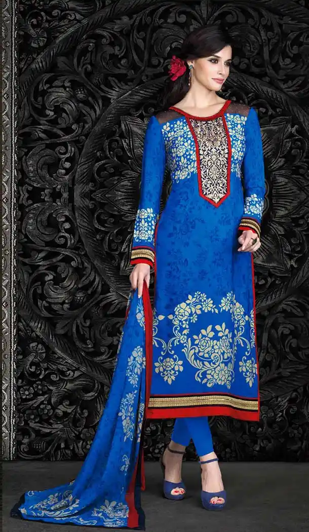 Blue Faux Crepe and Net Kameez with Straight Pant FH663-3104