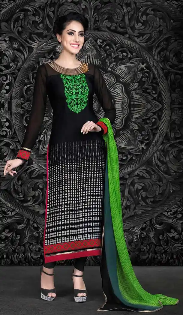 Black Faux Crepe Kameez with Straight Pant FH663-3115