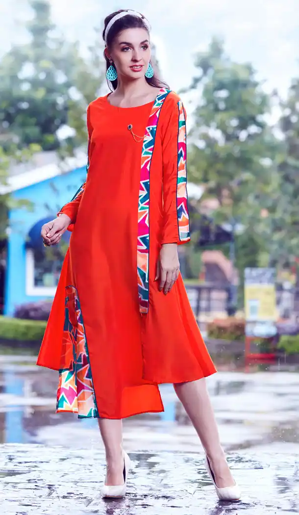 Red Color Mode Silk Party Wear Readymade Kurti - 497461067