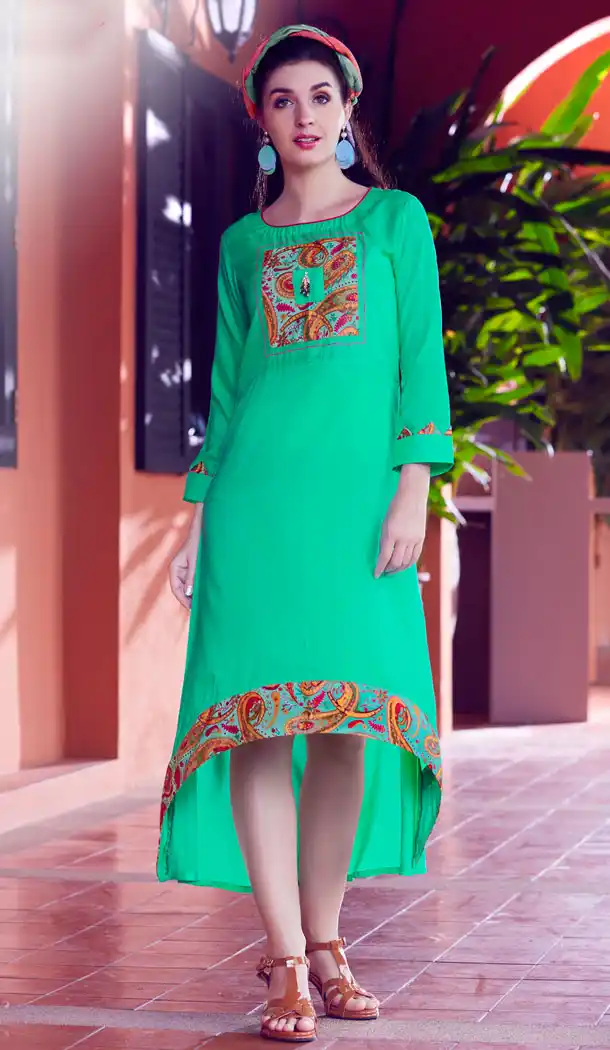 Light Green Color Mode Silk Party Wear Readymade Kurti - 497461069