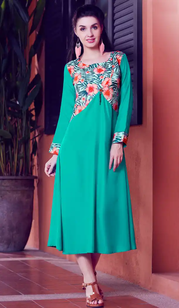Aqua Green Color Mode Silk Party Wear Readymade Kurti - 497461071