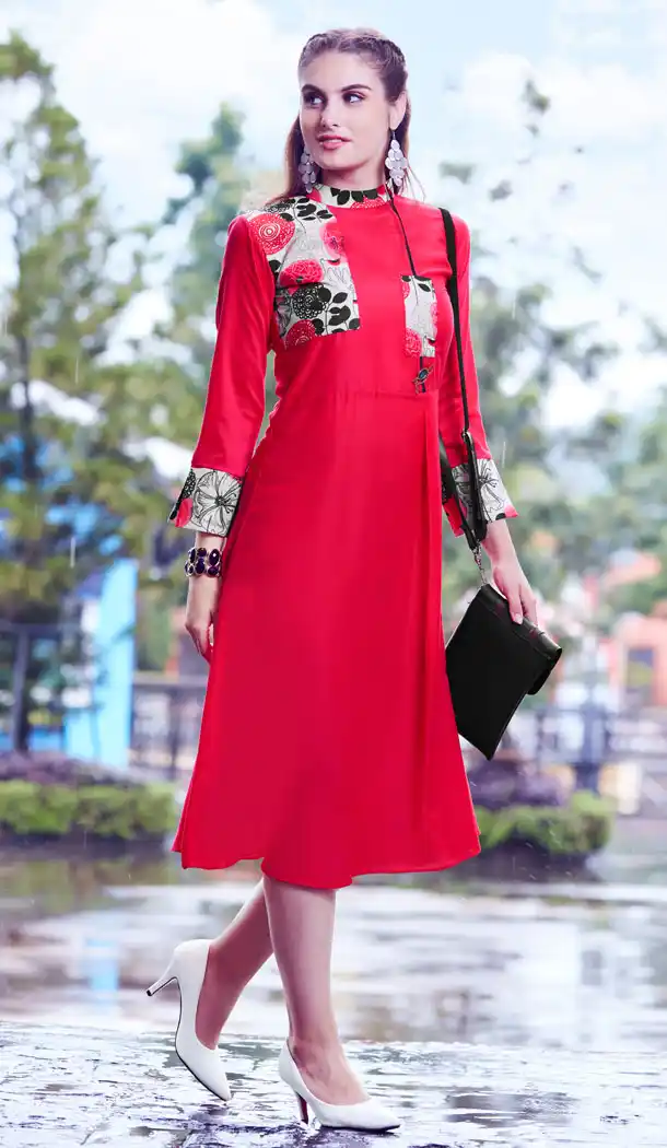 Dark Pink Color Mode Silk Party Wear Readymade Kurti - 497461072