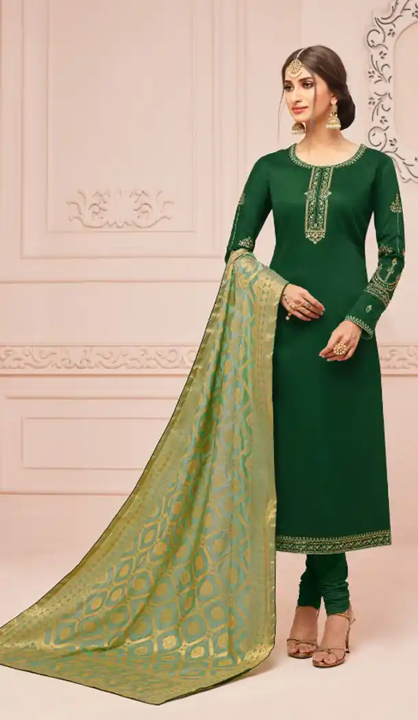 Forest Green Color Pure Cotton Jam Silk Evening Salwar Kameez With Banarasi Dupatta - 498061114