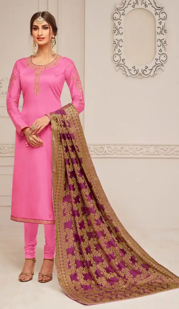 Pink Color Pure Cotton Jam Silk Evening Salwar Kameez With Banarasi Dupatta - 498061119