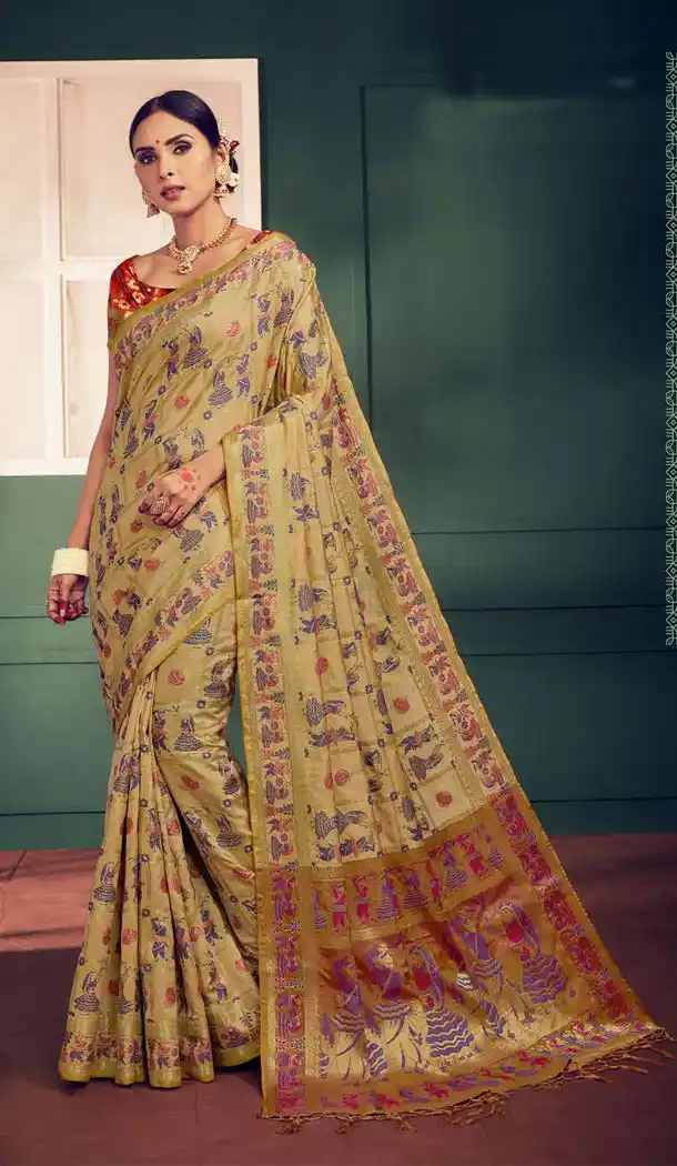 Beige Color Kanchipuram Silk Traditional Plus Size Sarees - 496861021