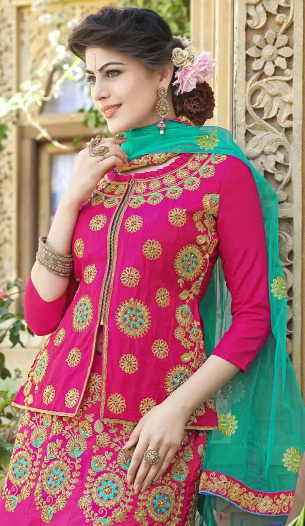 Pink Color Silk Treditional Wear Lehenaga with Long Choli Blouse - 502361662