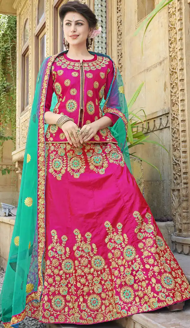 Pink Color Silk Treditional Wear Lehenaga with Long Choli Blouse - 502361662