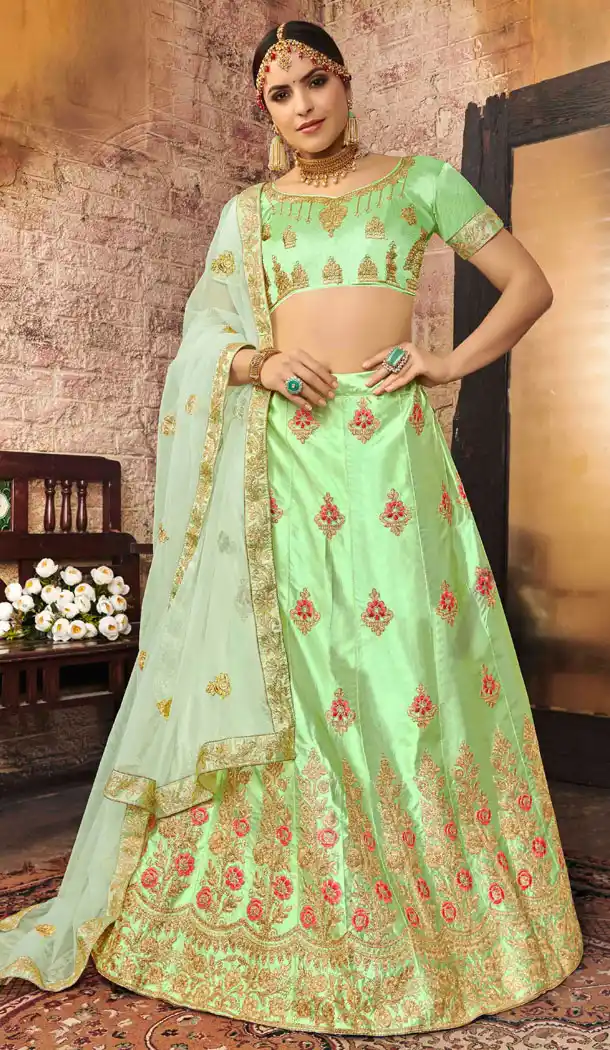 Ethnic Light Green Color Silk Treditional Party Wear Lehenaga Choli - 502561674