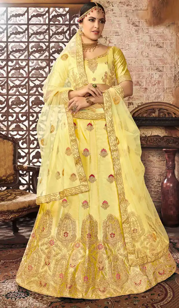 Charming Yellow Color Silk Treditional Party Wear Lehenaga Choli - 502561676